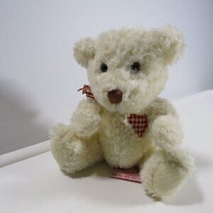 Cream Teddy Bear with Maroon Gingham accents sewn on Russ Plush Stuffed Animal